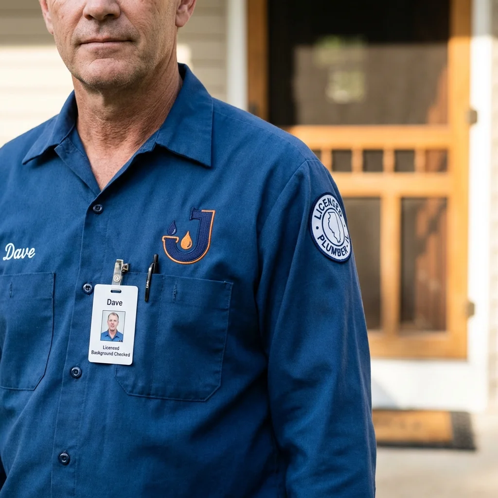 Licensed plumber showing ID badge in Rolesville, NC