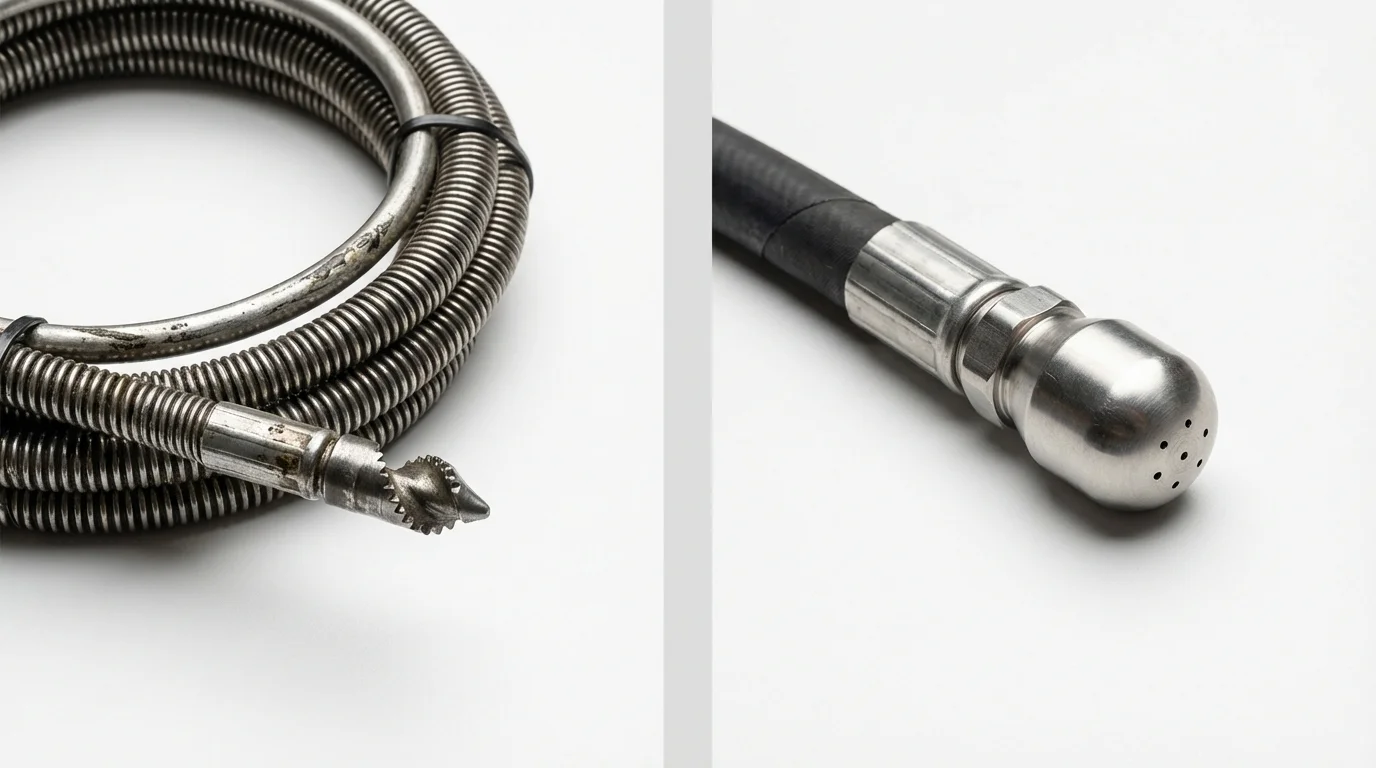 Drain snake cable and hydro jetting nozzle used for drain cleaning in Rolesville, NC